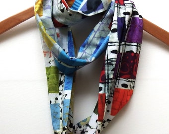 Modern Cotton Infinity Scarf, Spring and Summer Scarves, Mother's Day Gifts, 6.5" Wide 70" Loop, Marcia Derse Fabric, Gifts for Her