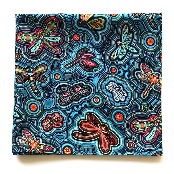 Dragonfly Handkerchief, Teal Hankies, 14" Pocket Square, Australian Cotton Print Hanky, Everyday Carry, Cloth Hankies, Gifts for Her
