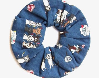 Kitties in Love Scrunchie: Small Size, Kokka Japanese Cotton Fabric