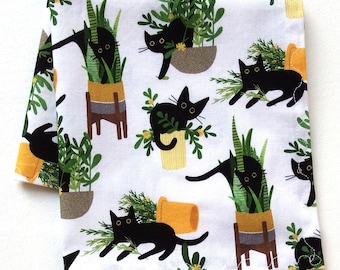 Cat Handkerchief: Silly Cats in Potted Plants, Cotton Print Fabric, 12" Pocket Square