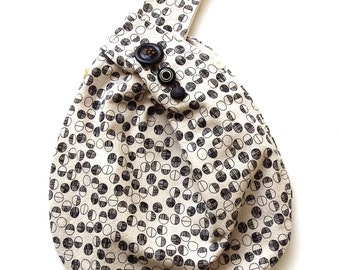 KOKKA Linen Handbag, Medium Size Japanese Knot Bag, Vintage Black Buttons, Hands Free Asymmetrical Handle, Wedding Handbags, Mother's Day