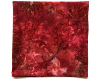 Batik Bandana, Oxblood and Olive, Mottled Colors, 22" Square Cotton Scarf, Hand Dyed, Head Wrap, Headband, Gifts for Her, Him