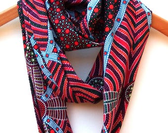 Australian Print Cotton Infinity Scarf: Multi-Color Dots, Double Wrap, 6" Wide