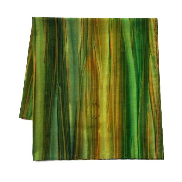 Cotton Bandana, Green Olive Chartreuse Sage Amber, Striated Batik Scarf, 22" Square, Autumn Colors, Headband, Bandanas for Men and Women