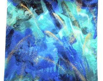 NORTHERN LIGHTS Bandana: Gold Metallic Accents, 22" Square, Cotton Scarves, Endless Sky