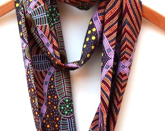 Australian Print Cotton Infinity Scarf: Multi-Color Dots, Double Wrap, 6" Wide