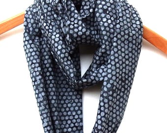 Gray Batik Infinity Scarf: Grey Dots, Hand-Dyed Cotton Eternity, 8.5" Wide, 70" Loop
