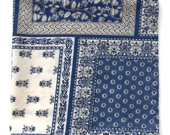 Cotton Lawn Handkerchief: Blue and White Bandana Print, 14" Square, Lightweight Hankies, Hokkah Fabric