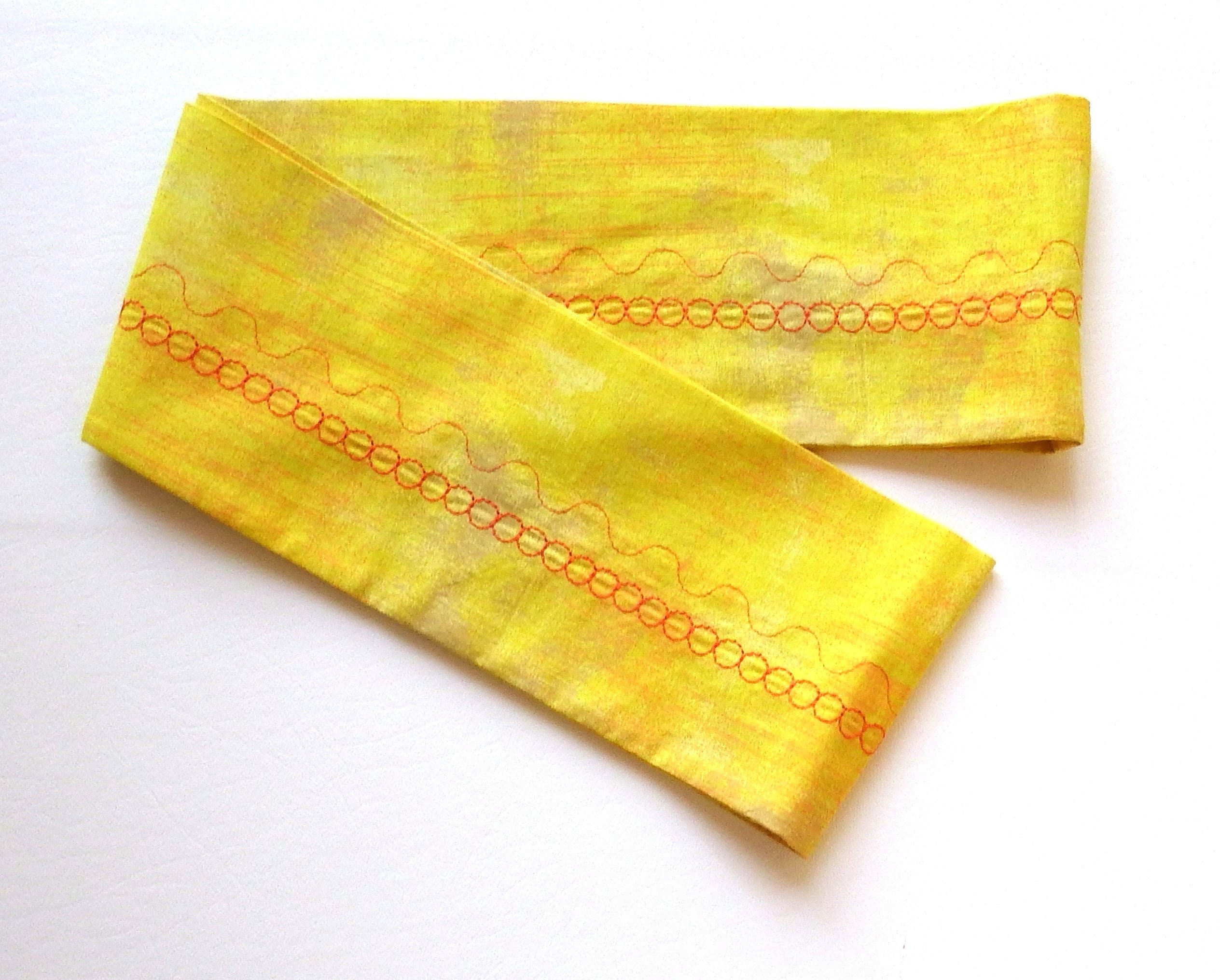Yellow Grunge Infinity Scarf, Machine Embroidery, Cotton Yellow Grunge Infinity Scarf, Machine Embroidery, Cotton