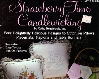Strawberry Time Candlewicking Iron-Ons Pillows, Placemats, Napkins, Runners NOS