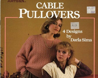 Cable Pullovers 4 Designs by Darla Sims Vests, Pullover Leisure Arts # 443 NOS