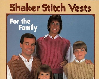 Shaker Stitch Vests for the Family knitting patterns  leaflet 390  NOS