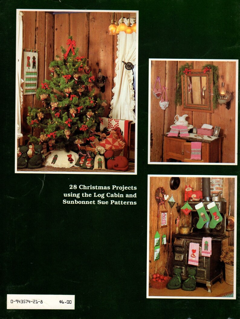 Country Christmas by Sue Saltkill Log Cabin & Sunbonnet Sue 28 Patterns NOS image 2