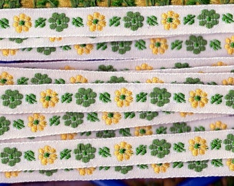 New Sewing Apparel Trim 10 Yds. 3/8" Decorative Fancy Trim Embroidered Yellow and Green Flowers