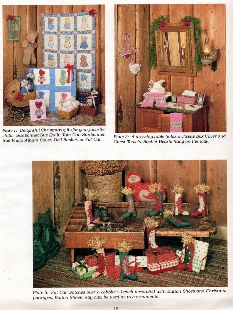 Country Christmas by Sue Saltkill Log Cabin & Sunbonnet Sue 28 Patterns NOS image 4