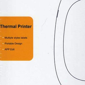 May include: White and black packaging for a thermal printer with the brand name "SUPVAN" and the text "Thermal Printer" in a yellow box. The text below the yellow box lists features: "Multiple styles labels", "Portable Design", and "APP Edit".