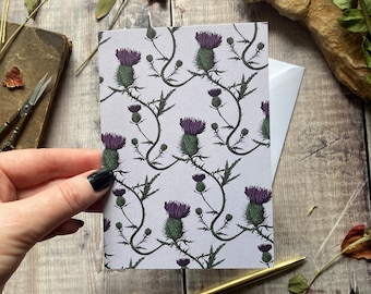 GREETING CARD, Scottish Thistles Card, Thistles Pattern Card, Friendship Card, Nature Card, Vintage Card, Scottish Artist, Edinburgh Artist