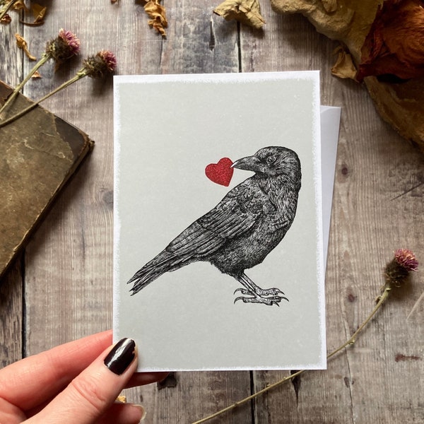 GREETING CARD / Crow Card / Crow Heart Card  / Valentines Crow Card / Friendship Card / Nature Card / Bird Card / Goth Card