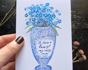 Blue Vase Forget-Me-Nots Card: Outlander Inspired Friendship Card