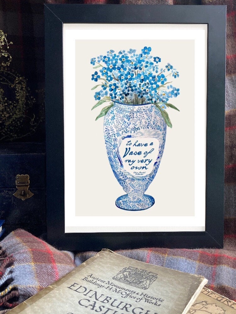 Outlander Blue Vase Watercolor Art Print, Forget-me-nots, Claire