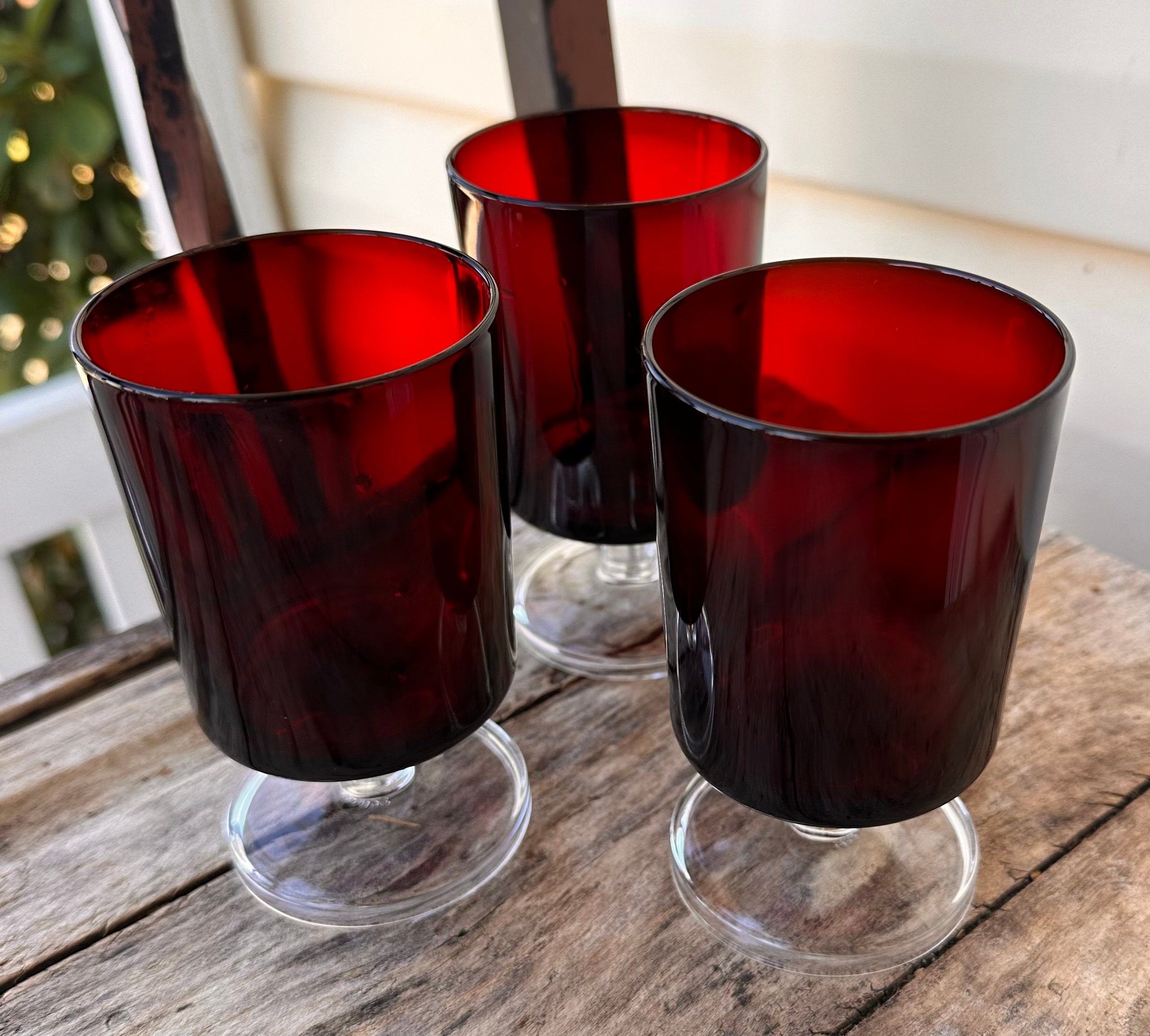 Vintage Mid Century Ruby Red Dimpled Juice Glasses Small Tumblers