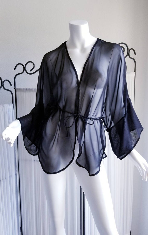 Black Silk Kimono Swimsuit Beach Cover up Caftan Handmade Etsy