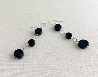 Black Coral and Sterling Silver Link Dangle Earrings