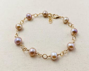 Seaweed Freshwater Pearl Gold Filled Chain Bracelet