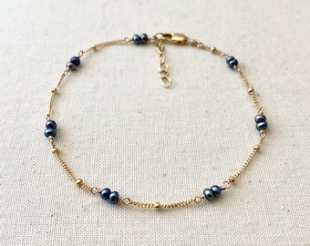 Baby Peacock Pearl and Gold Filled Chain Bracelet