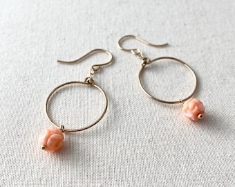 Vintage Coral Rose Gold Filled Hoop Earrings