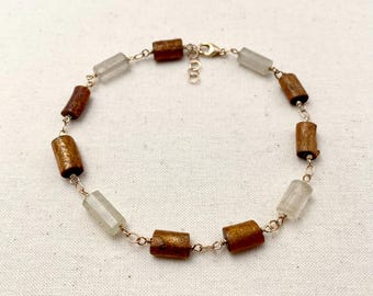Vintage Gold Coral and Gold Rutililated Quartz  Bracelet