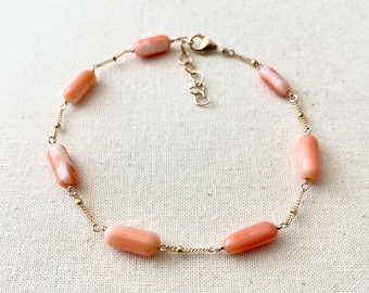 Coral Tube Gold Filled Chain Bracelet