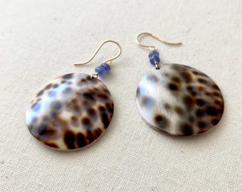 Cowrie Shell and Tanzanite Gold Filled Earrings