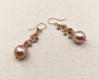 Pink Gold Baroque Pearl Dangle Earrings