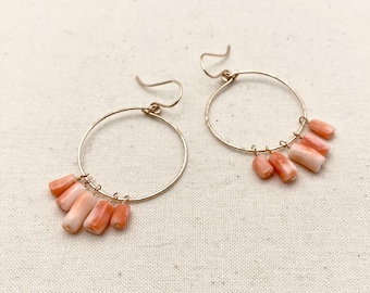 Handmade Gold Filled Hoops with Vintage Coral Beads