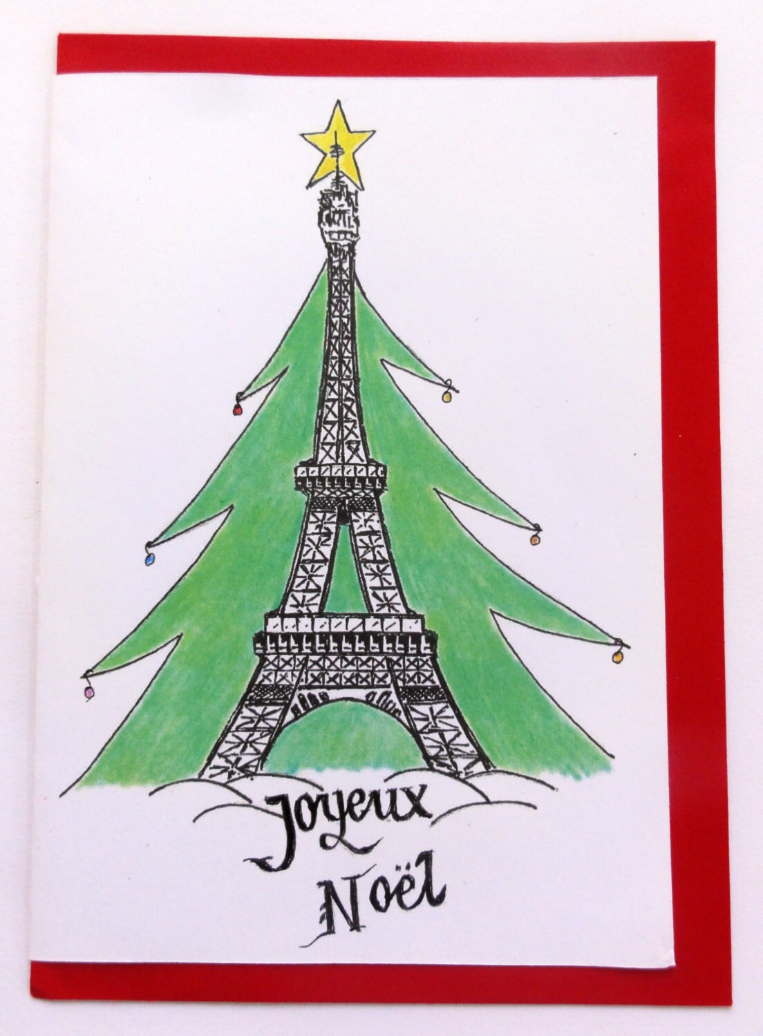 Joyeux Noel francese Parigi Torre Eiffel Buon Natale Natale Maglietta