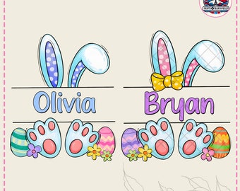 Custom Easter Monogram PNG, Easter Bunny Png, Bunny Personalized Custom Name Boy Girl, Happy Easter Png, Easter Name Tag, Bunny Frame