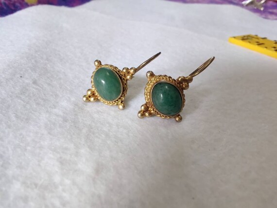 Antique Art Nouveau Jade Vermeil Drop earrings