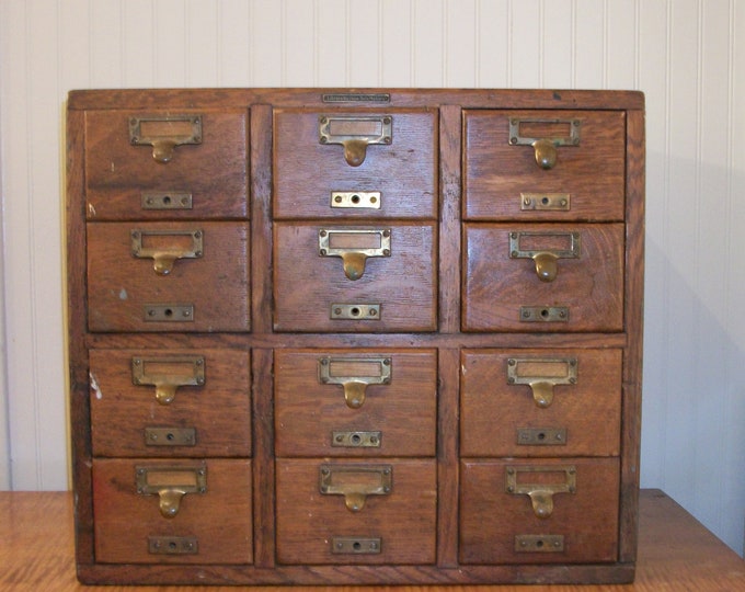 Antique 12 Drawer Oak Library Card Catalog Library Bureau Sole Makers
