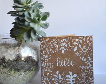 Say Hello with Flowers-  Hand Illustrated Kraft Paper Card