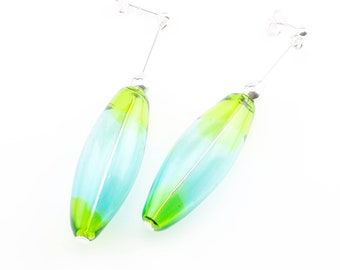 Boucles d'oreilles en verre de Murano soufflé bicolore et argent