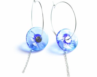 Boucles d'oreilles créoles en verre de Murano filé en acier inoxydable