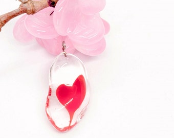 Pendentif coeur en verre de Murano, cadeau de saint valentin, bijoux coeur rouge pour femme