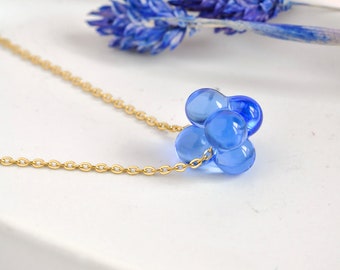 Collier en verre de Murano bleu clair, collier court en acier inoxydable doré et goutte de verre