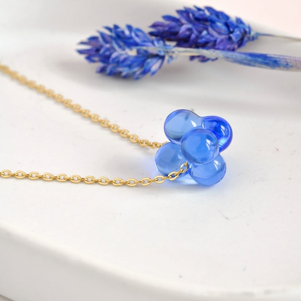 Collier en verre de Murano bleu clair, collier court en acier inoxydable doré et goutte de verre