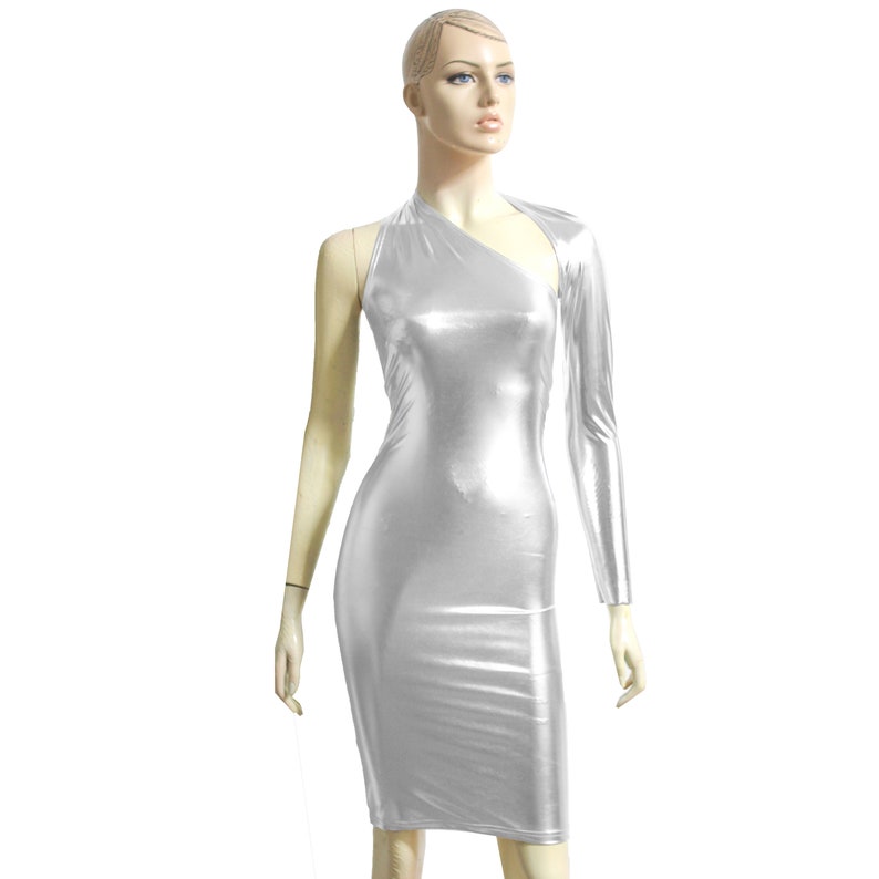 One Shoulder Silver Dress