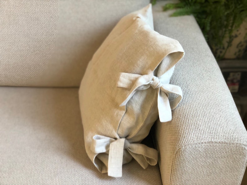 Linen Pillow With Ribbon Bow Ties 100 Linen Pillow Cover Etsy UK