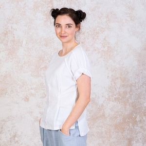 L'ULTIMO top in lino in taglia S - T-shirt in lino bianco a mezza manica per donna - top in lino bianco a manica corta - regalo in lino per lei