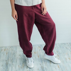 Last mahogany linen women trousers in S size - linen drop crotch trousers - baggy linen pants – drawstring linen pants - Bengi design SALE