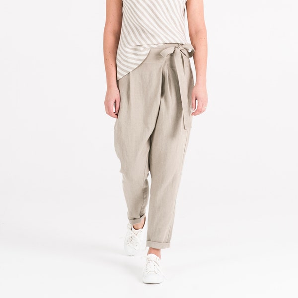 The LAST one linen paperbag pants in size S for a symbolic price - Loose fit linen trousers with ribbon - Linen pants on sale